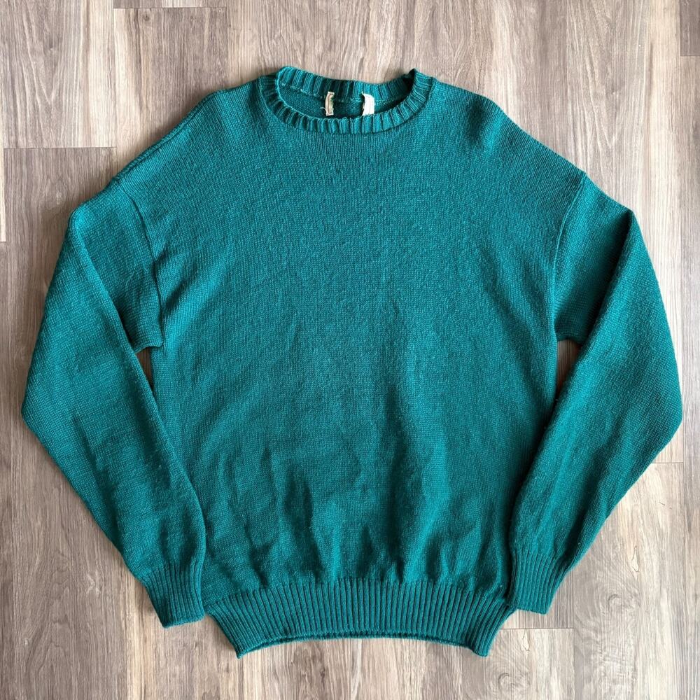 Vintage LL Bean Wool Sweater Men's Size L Teal Green USA Made Heritage Gorp